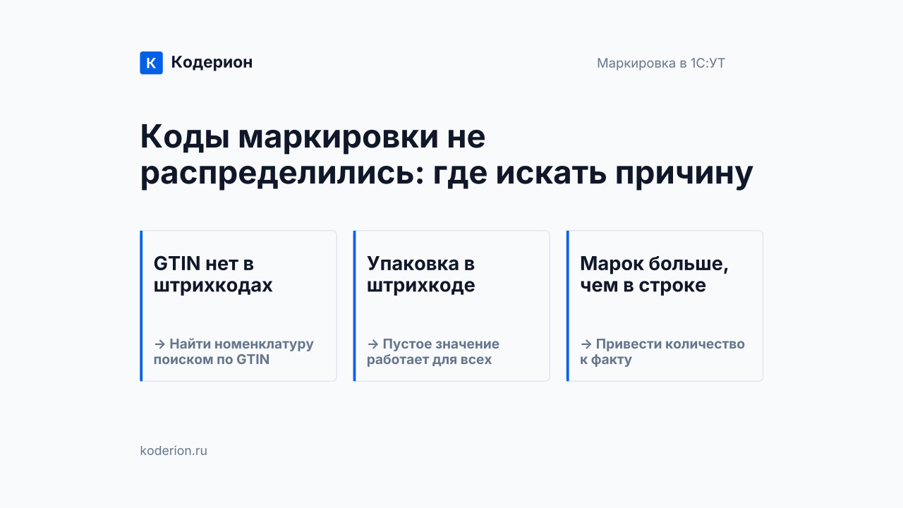 Не удалось распределить код маркировки: решение в УТ 11.5